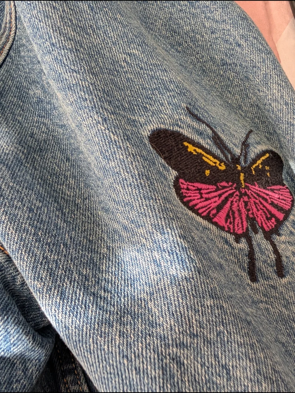 Levis Mens Insect Embroidered Blue Washed Denim Jacket XXL - Picture 5 of 13